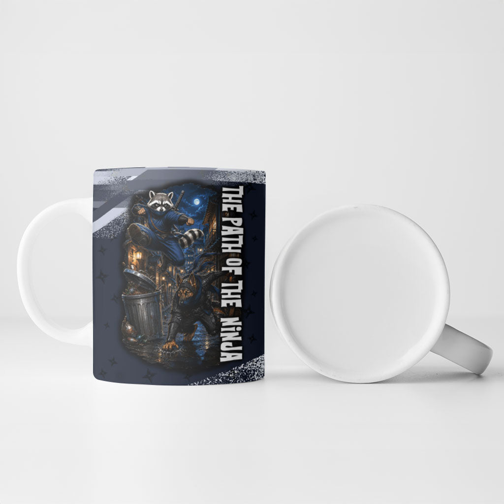 Ninja Raccoon Quasimodo Pizza Heist Ceramic Mug Night Stealth Scene Detailed Pizza Slices