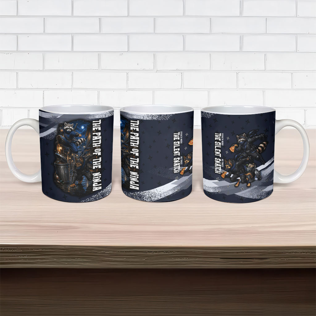 Ninja Raccoon Quasimodo Pizza Heist Ceramic Mug Night Stealth Scene Detailed Pizza Slices