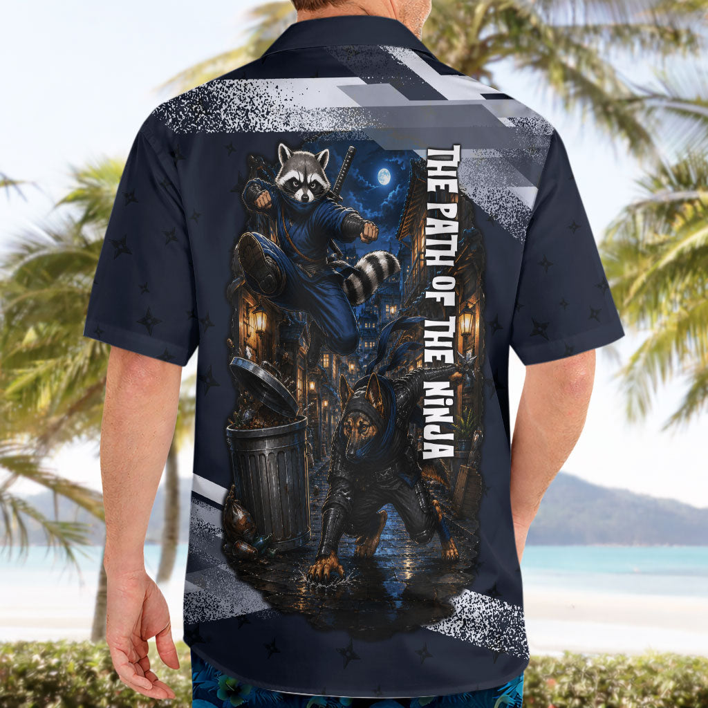 Ninja Raccoon Quasimodo Pizza Heist Hawaiian Shirt Night Stealth Scene Detailed Pizza Slices