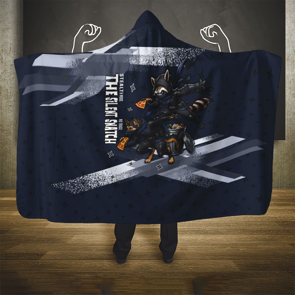 Ninja Raccoon Quasimodo Pizza Heist Hooded Blanket Night Stealth Scene Detailed Pizza Slices