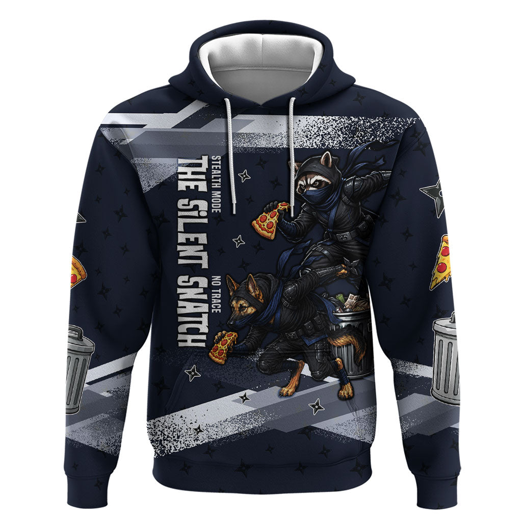 Ninja Raccoon Quasimodo Pizza Heist Hoodie Night Stealth Scene Detailed Pizza Slices