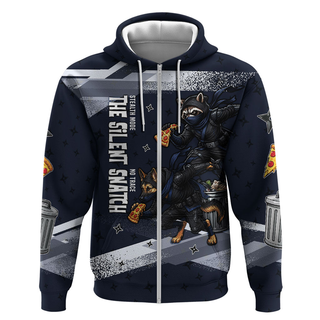 Ninja Raccoon Quasimodo Pizza Heist Hoodie Night Stealth Scene Detailed Pizza Slices