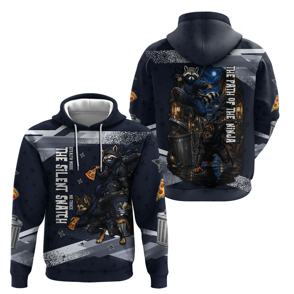 Ninja Raccoon Quasimodo Pizza Heist Hoodie Night Stealth Scene Detailed Pizza Slices