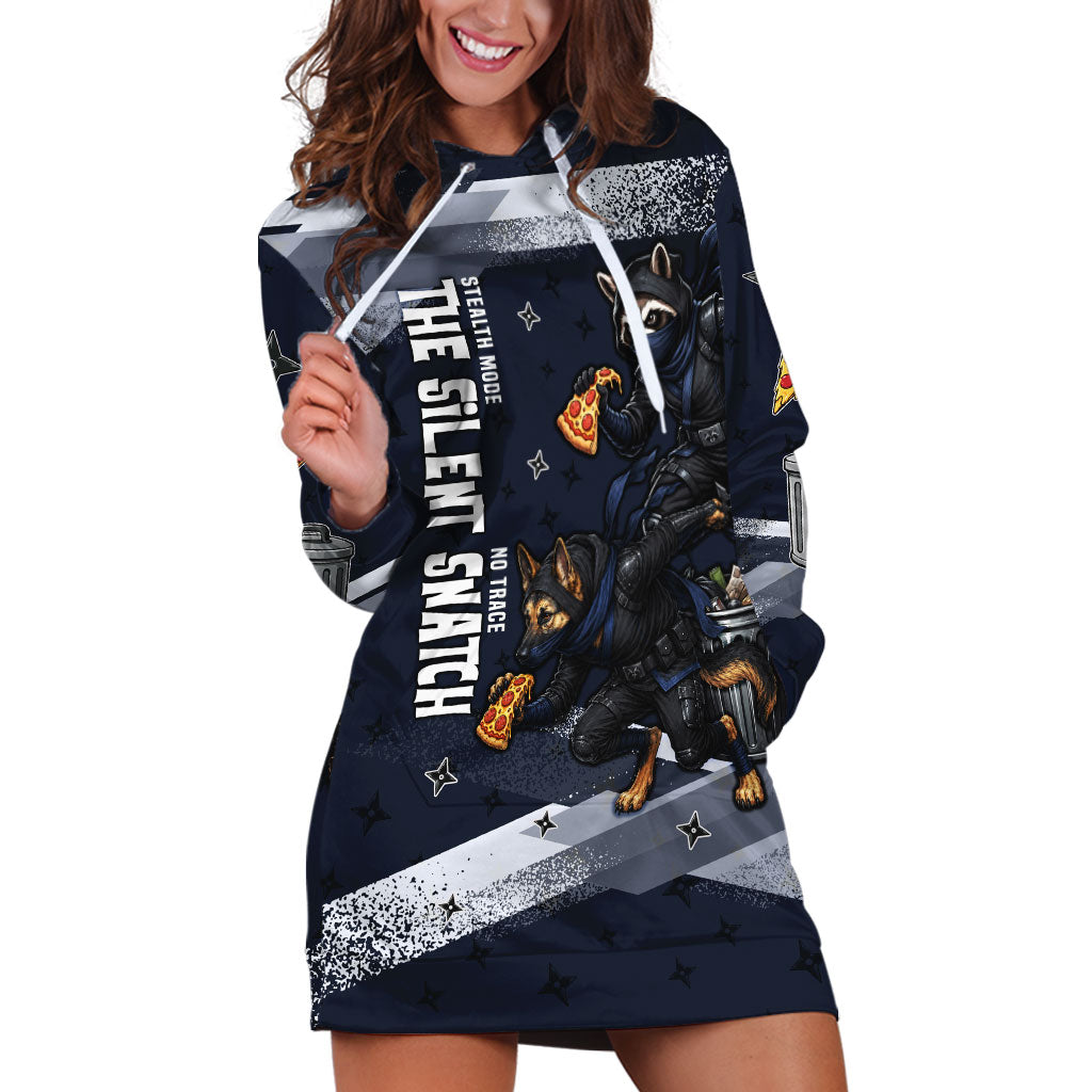 Ninja Raccoon Quasimodo Pizza Heist Hoodie Dress Night Stealth Scene Detailed Pizza Slices