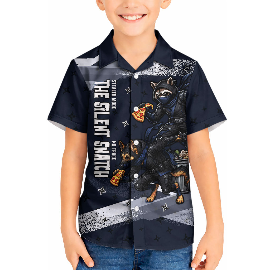 Ninja Raccoon Quasimodo Pizza Heist Kid Hawaiian Shirt Night Stealth Scene Detailed Pizza Slices