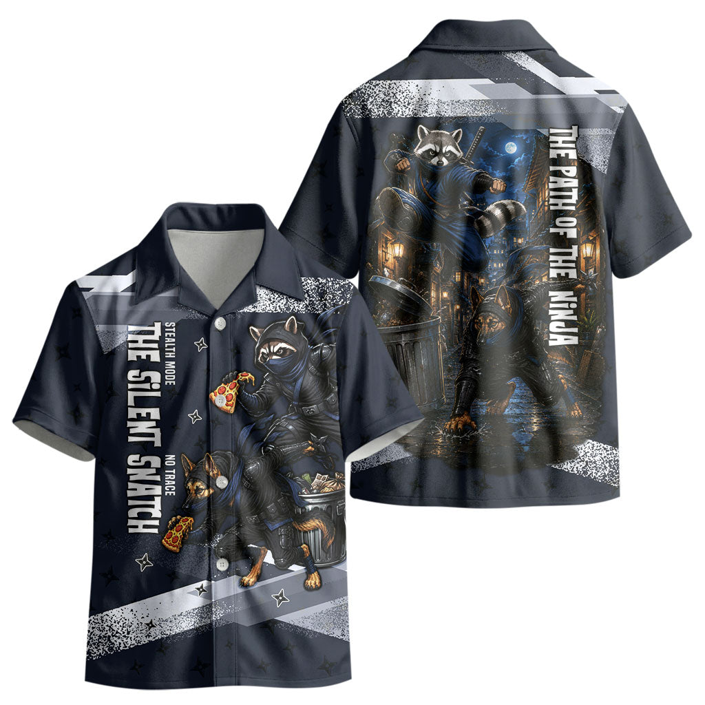 Ninja Raccoon Quasimodo Pizza Heist Kid Hawaiian Shirt Night Stealth Scene Detailed Pizza Slices