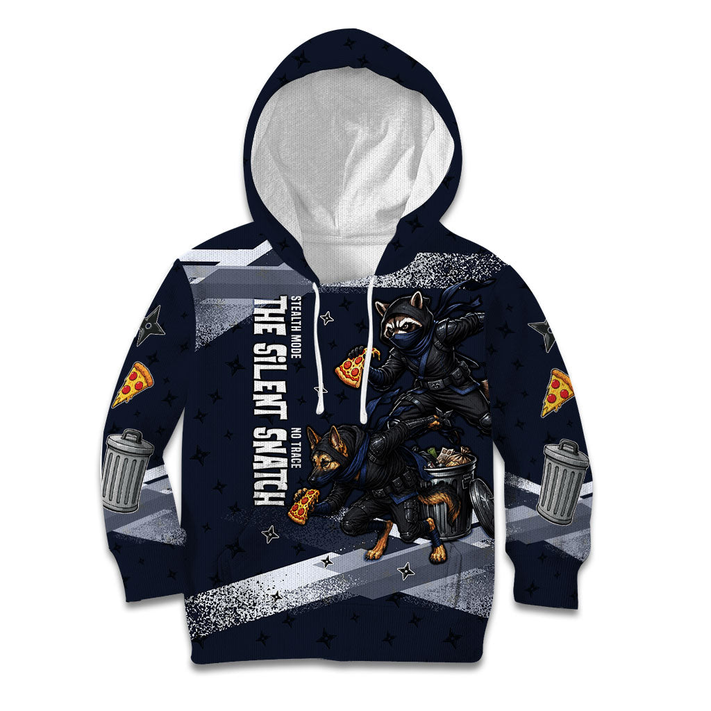 Ninja Raccoon Quasimodo Pizza Heist Kid Hoodie Night Stealth Scene Detailed Pizza Slices
