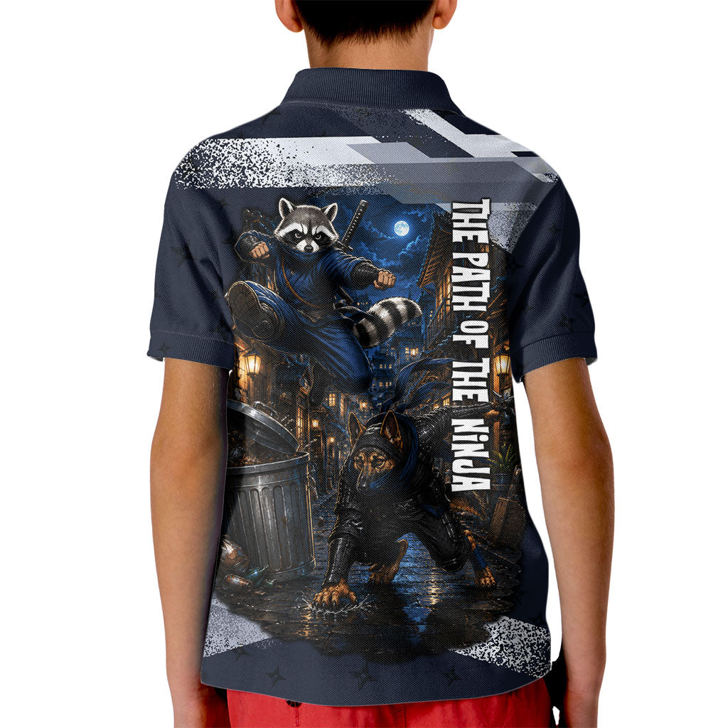 Ninja Raccoon Quasimodo Pizza Heist Kid Polo Shirt Night Stealth Scene Detailed Pizza Slices