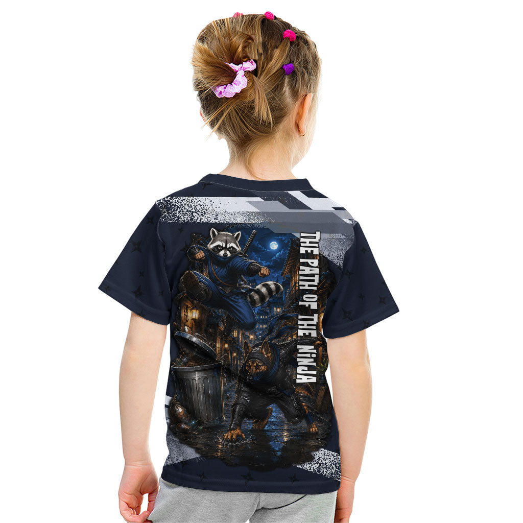 Ninja Raccoon Quasimodo Pizza Heist Kid T Shirt Night Stealth Scene Detailed Pizza Slices
