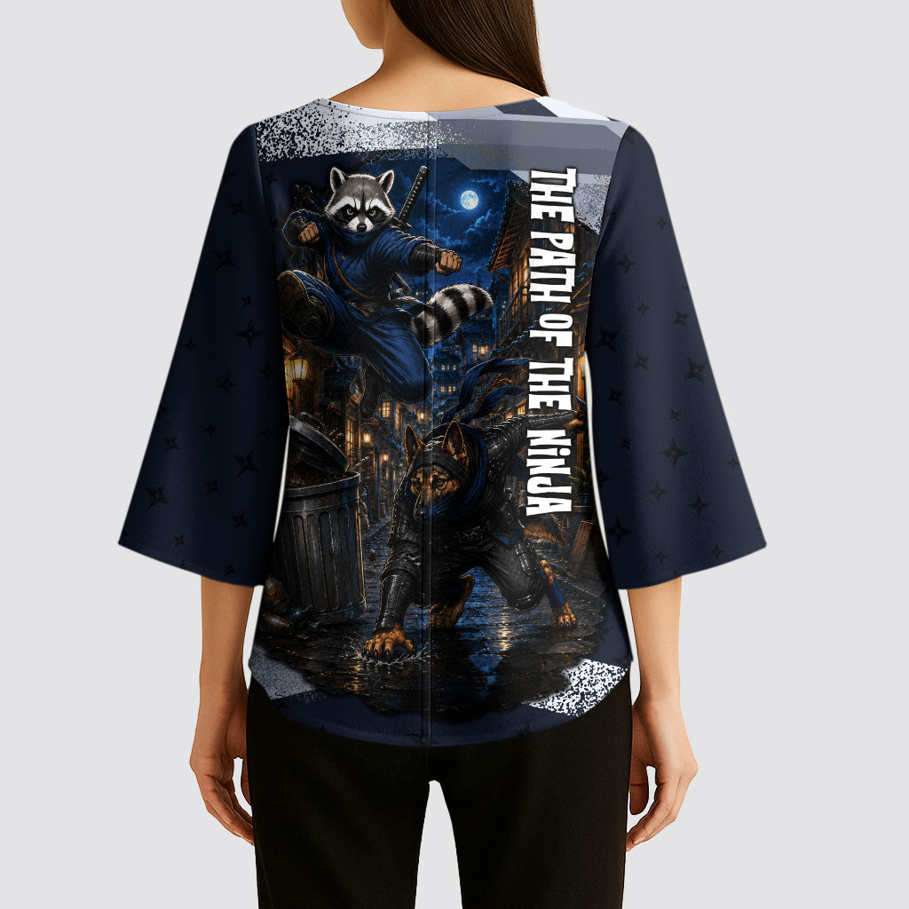 Ninja Raccoon Quasimodo Pizza Heist Kimono Sleeve Blouse Night Stealth Scene Detailed Pizza Slices