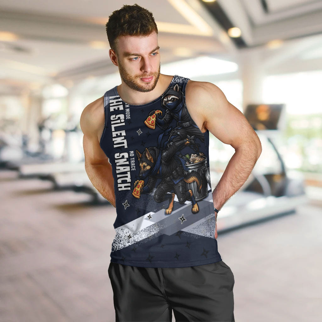 Ninja Raccoon Quasimodo Pizza Heist Men Tank Top Night Stealth Scene Detailed Pizza Slices