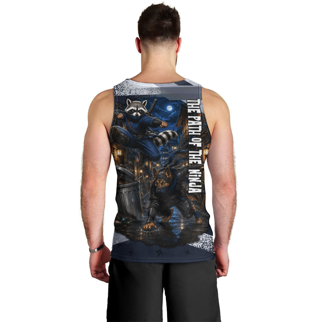 Ninja Raccoon Quasimodo Pizza Heist Men Tank Top Night Stealth Scene Detailed Pizza Slices