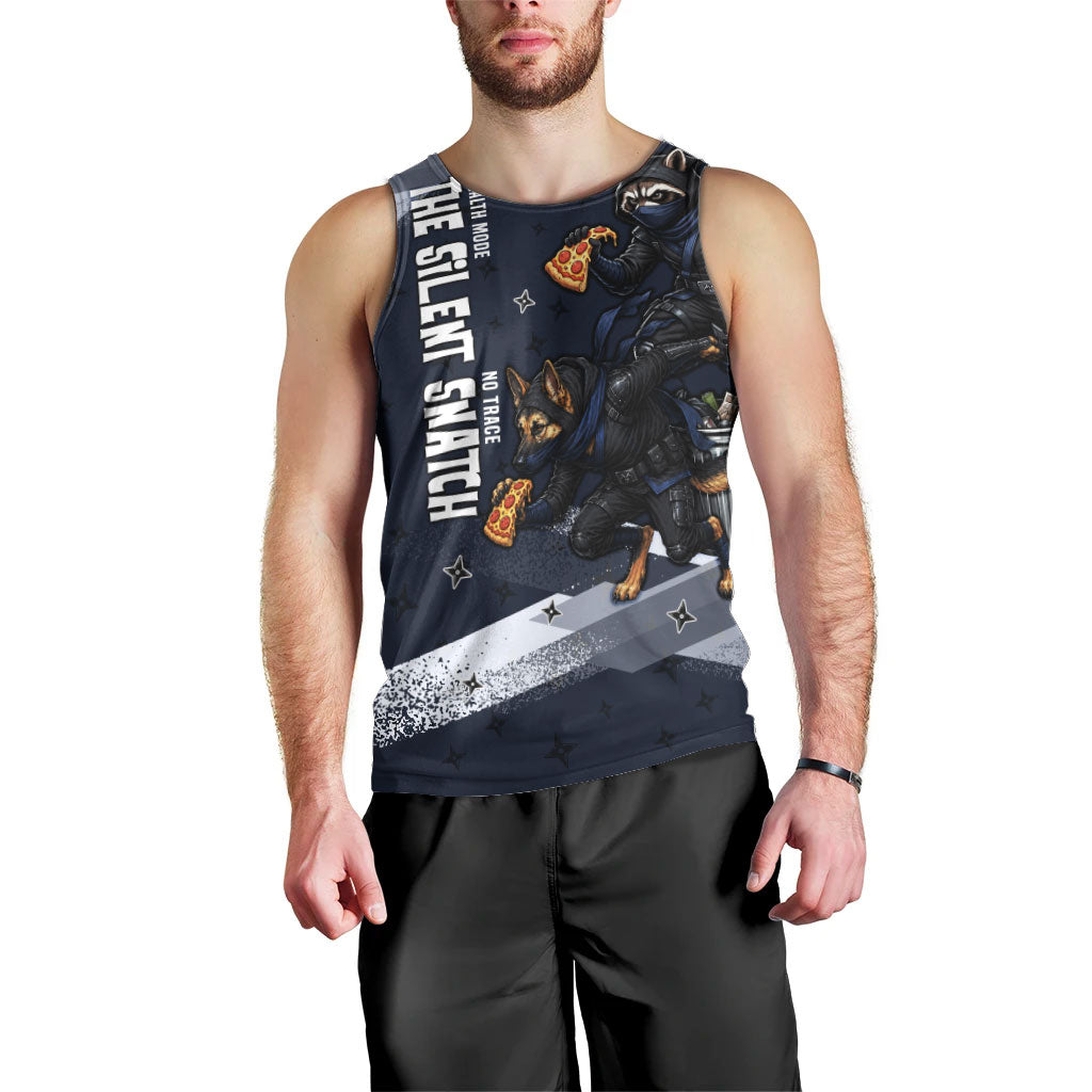 Ninja Raccoon Quasimodo Pizza Heist Men Tank Top Night Stealth Scene Detailed Pizza Slices