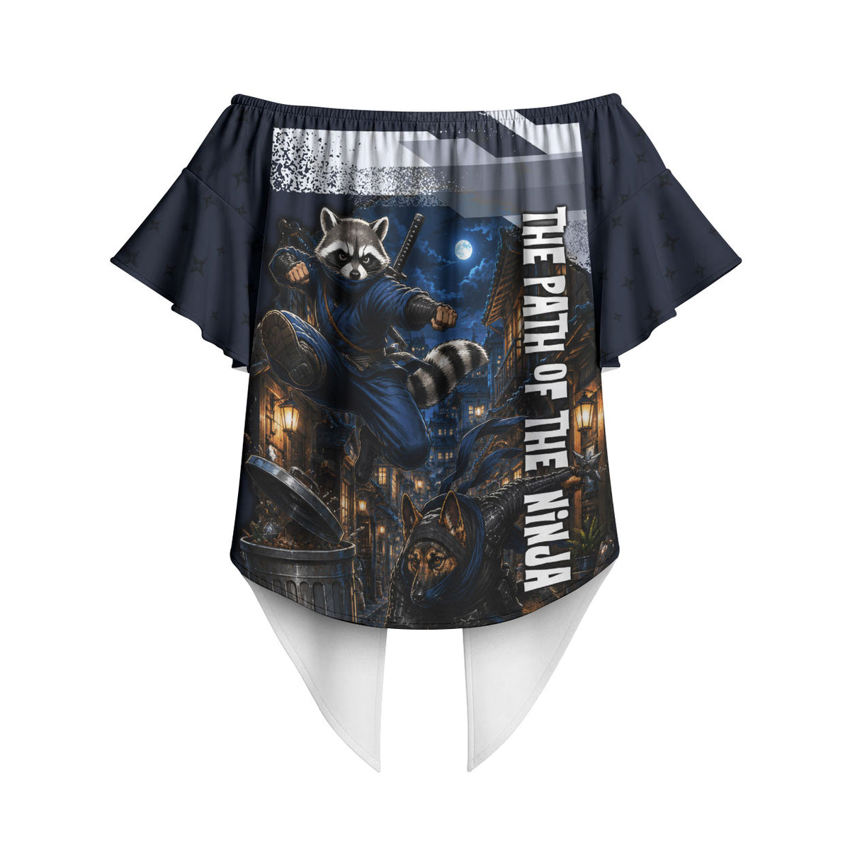Ninja Raccoon Quasimodo Pizza Heist Off Shoulder Wrap Waist Top Night Stealth Scene Detailed Pizza Slices