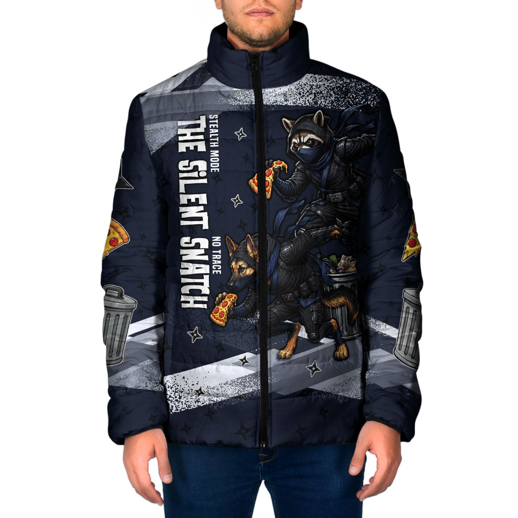 Ninja Raccoon Quasimodo Pizza Heist Padded Jacket Night Stealth Scene Detailed Pizza Slices