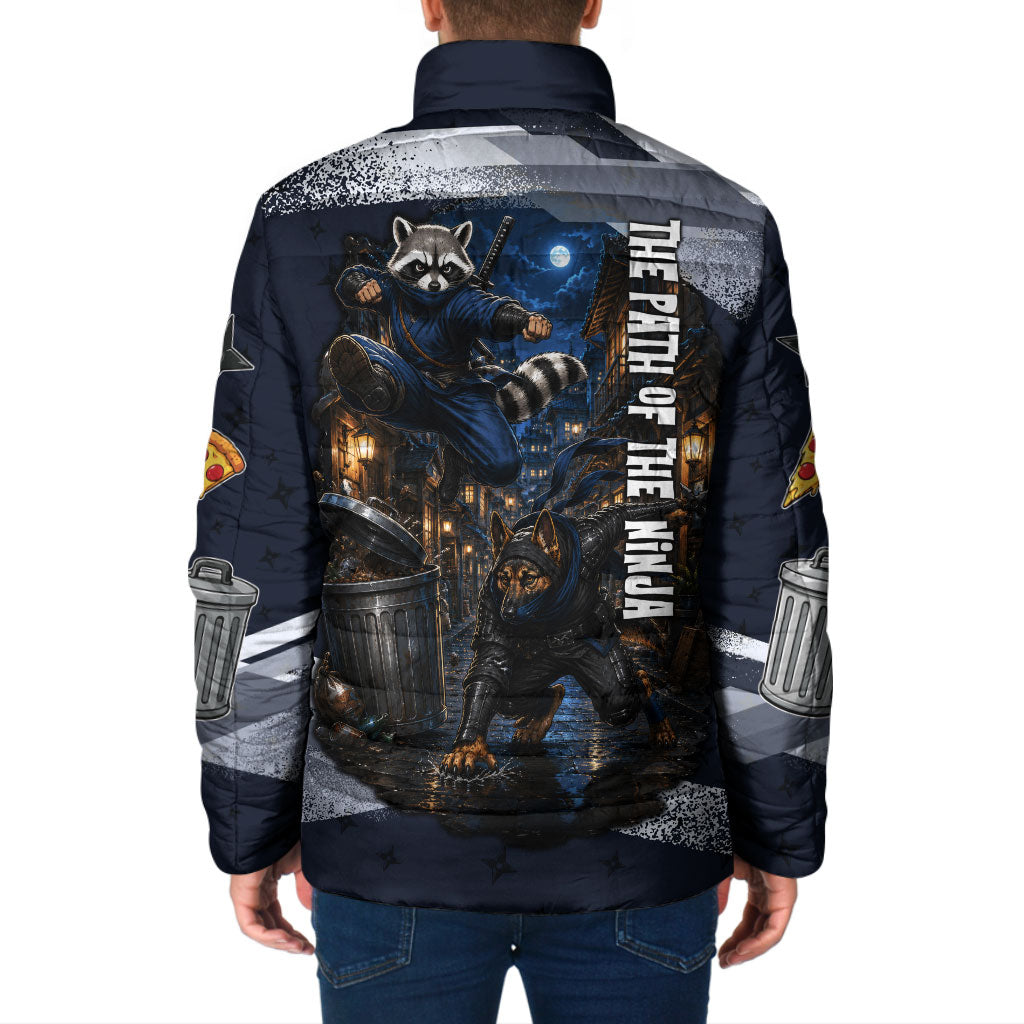 Ninja Raccoon Quasimodo Pizza Heist Padded Jacket Night Stealth Scene Detailed Pizza Slices