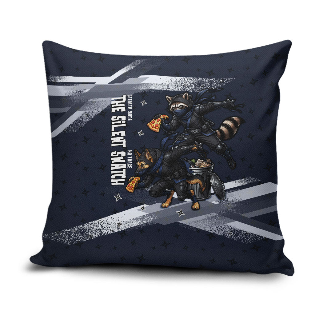 Ninja Raccoon Quasimodo Pizza Heist Pillow Cover Night Stealth Scene Detailed Pizza Slices