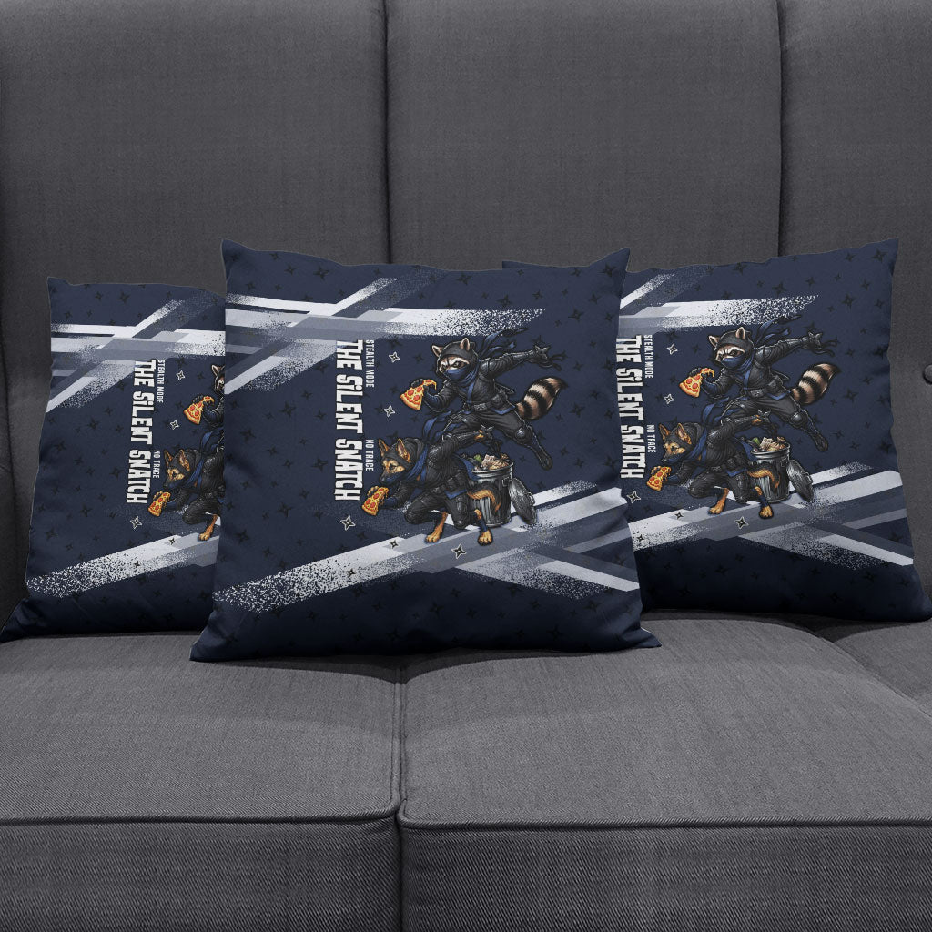 Ninja Raccoon Quasimodo Pizza Heist Pillow Cover Night Stealth Scene Detailed Pizza Slices