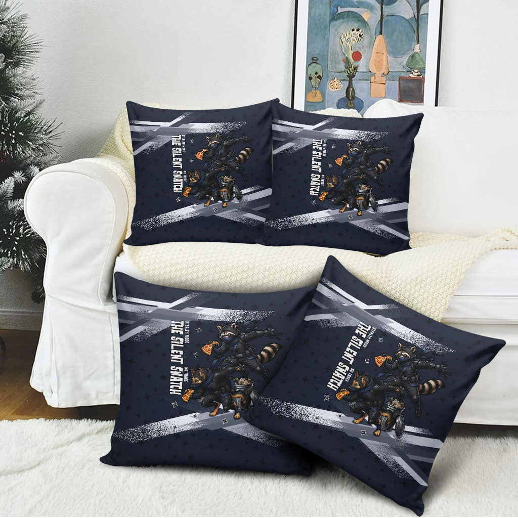 Ninja Raccoon Quasimodo Pizza Heist Pillow Cover Night Stealth Scene Detailed Pizza Slices