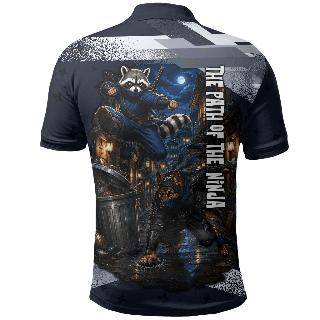 Ninja Raccoon Quasimodo Pizza Heist Polo Shirt Night Stealth Scene Detailed Pizza Slices