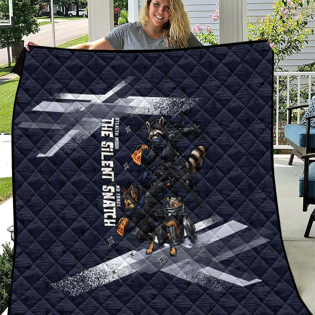 Ninja Raccoon Quasimodo Pizza Heist Quilt Night Stealth Scene Detailed Pizza Slices