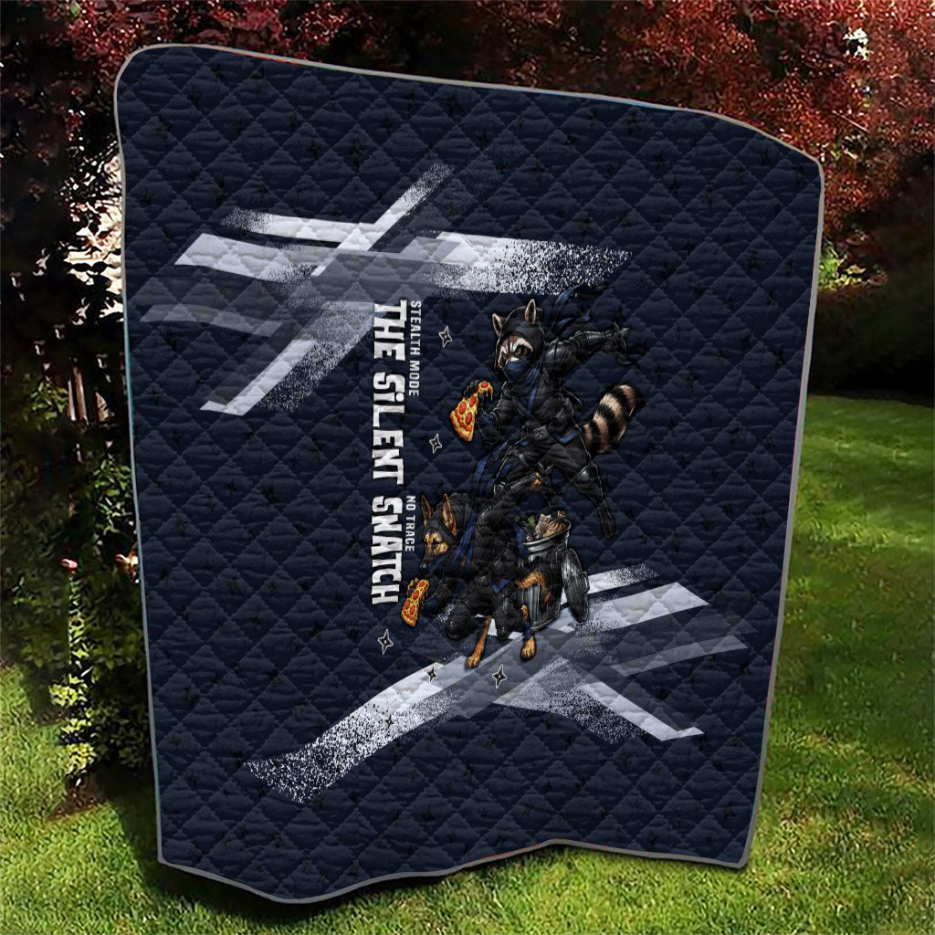 Ninja Raccoon Quasimodo Pizza Heist Quilt Night Stealth Scene Detailed Pizza Slices