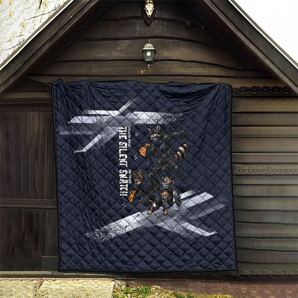 Ninja Raccoon Quasimodo Pizza Heist Quilt Night Stealth Scene Detailed Pizza Slices