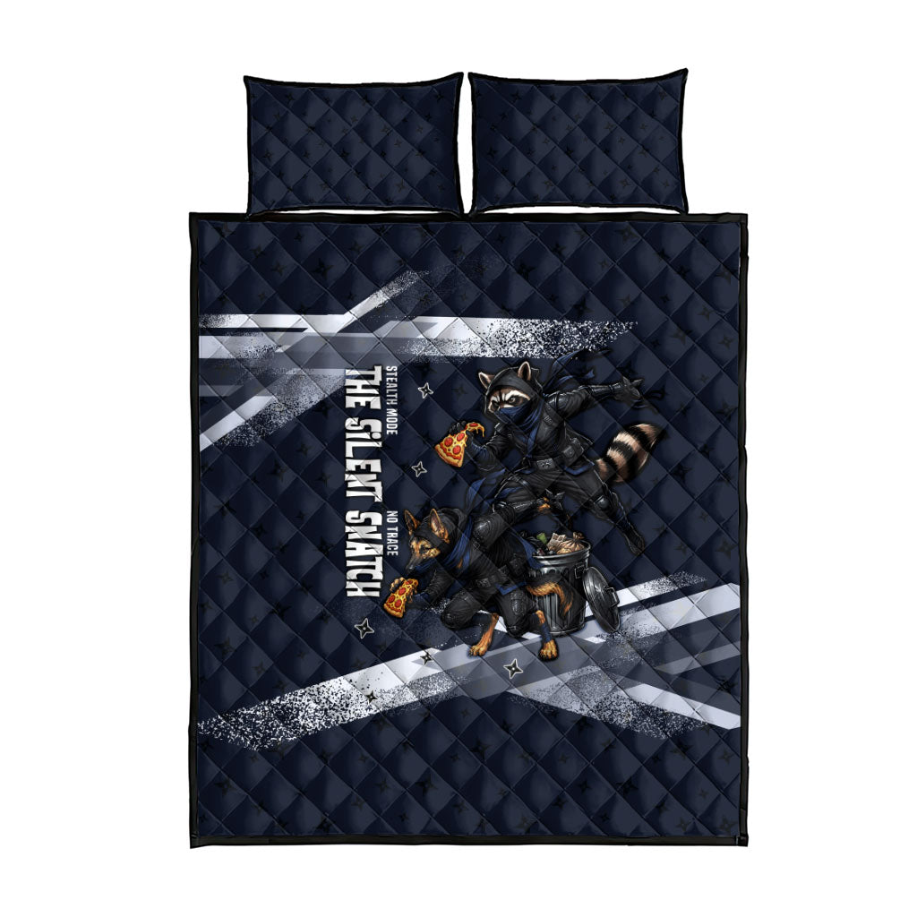 Ninja Raccoon Quasimodo Pizza Heist Quilt Bed Set Night Stealth Scene Detailed Pizza Slices