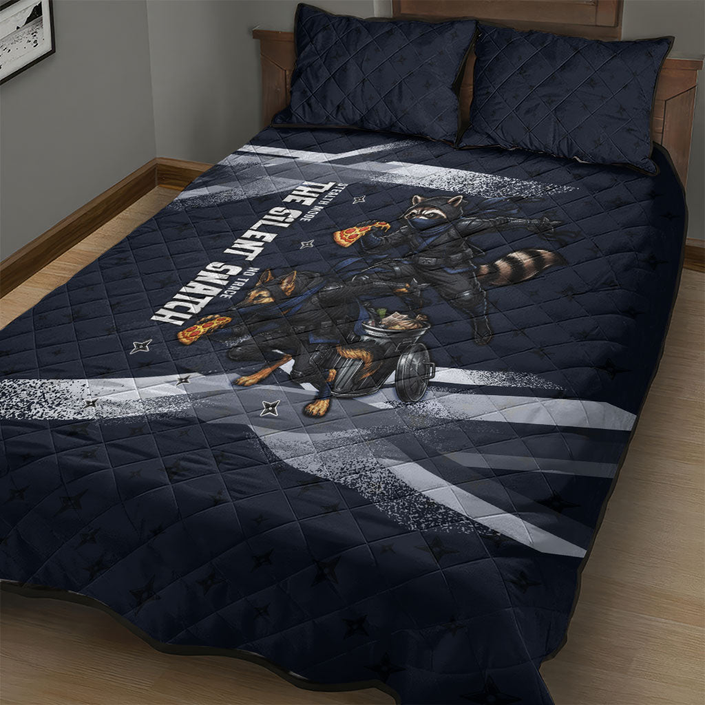 Ninja Raccoon Quasimodo Pizza Heist Quilt Bed Set Night Stealth Scene Detailed Pizza Slices