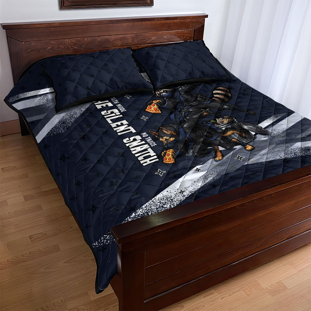 Ninja Raccoon Quasimodo Pizza Heist Quilt Bed Set Night Stealth Scene Detailed Pizza Slices