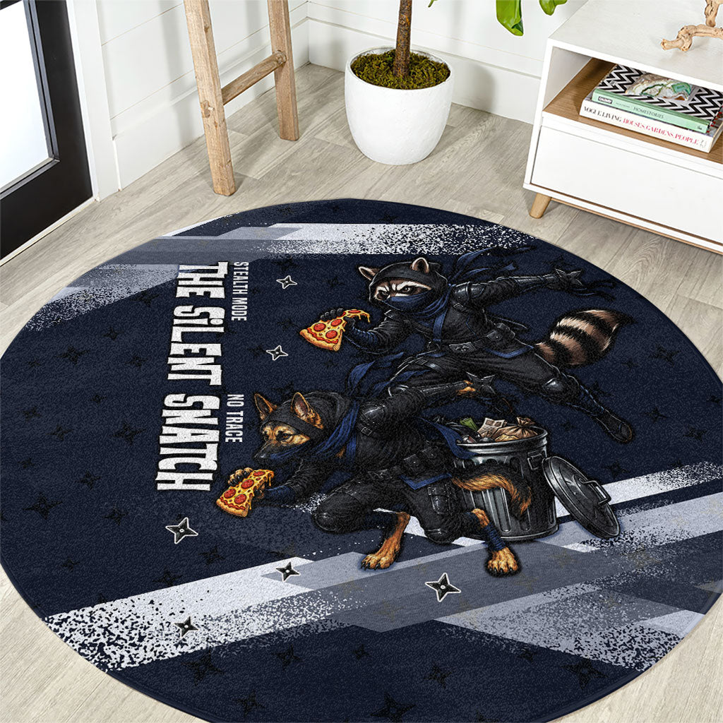 Ninja Raccoon Quasimodo Pizza Heist Round Carpet Night Stealth Scene Detailed Pizza Slices