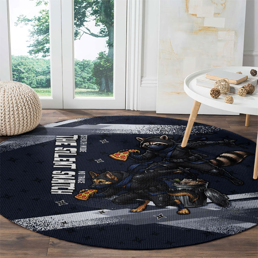 Ninja Raccoon Quasimodo Pizza Heist Round Carpet Night Stealth Scene Detailed Pizza Slices