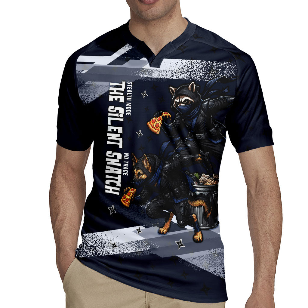 Ninja Raccoon Quasimodo Pizza Heist Rugby Jersey Night Stealth Scene Detailed Pizza Slices