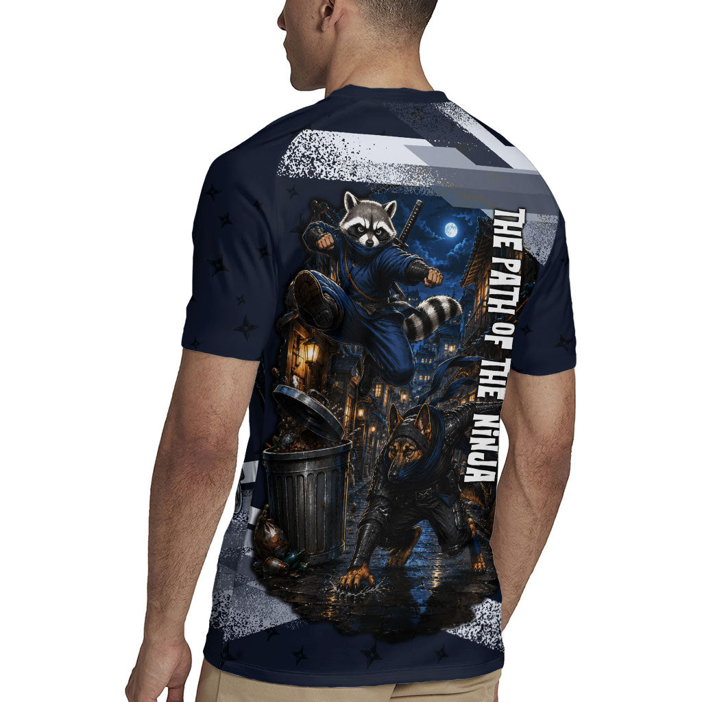 Ninja Raccoon Quasimodo Pizza Heist Rugby Jersey Night Stealth Scene Detailed Pizza Slices