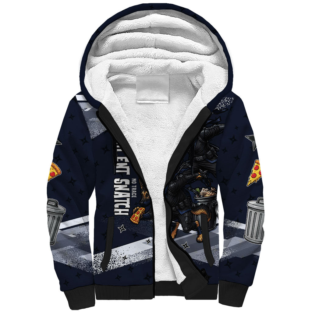 Ninja Raccoon Quasimodo Pizza Heist Sherpa Hoodie Night Stealth Scene Detailed Pizza Slices