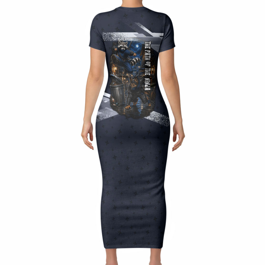 Ninja Raccoon Quasimodo Pizza Heist Short Sleeve Bodycon Dress Night Stealth Scene Detailed Pizza Slices
