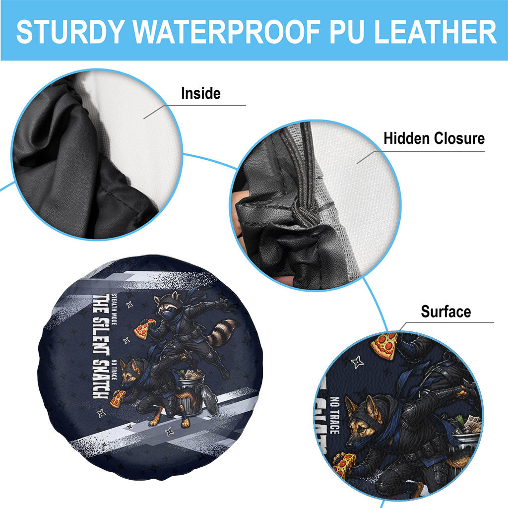 Ninja Raccoon Quasimodo Pizza Heist Spare Tire Cover Night Stealth Scene Detailed Pizza Slices