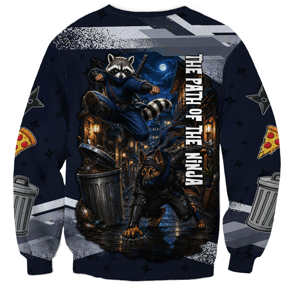 Ninja Raccoon Quasimodo Pizza Heist Sweatshirt Night Stealth Scene Detailed Pizza Slices