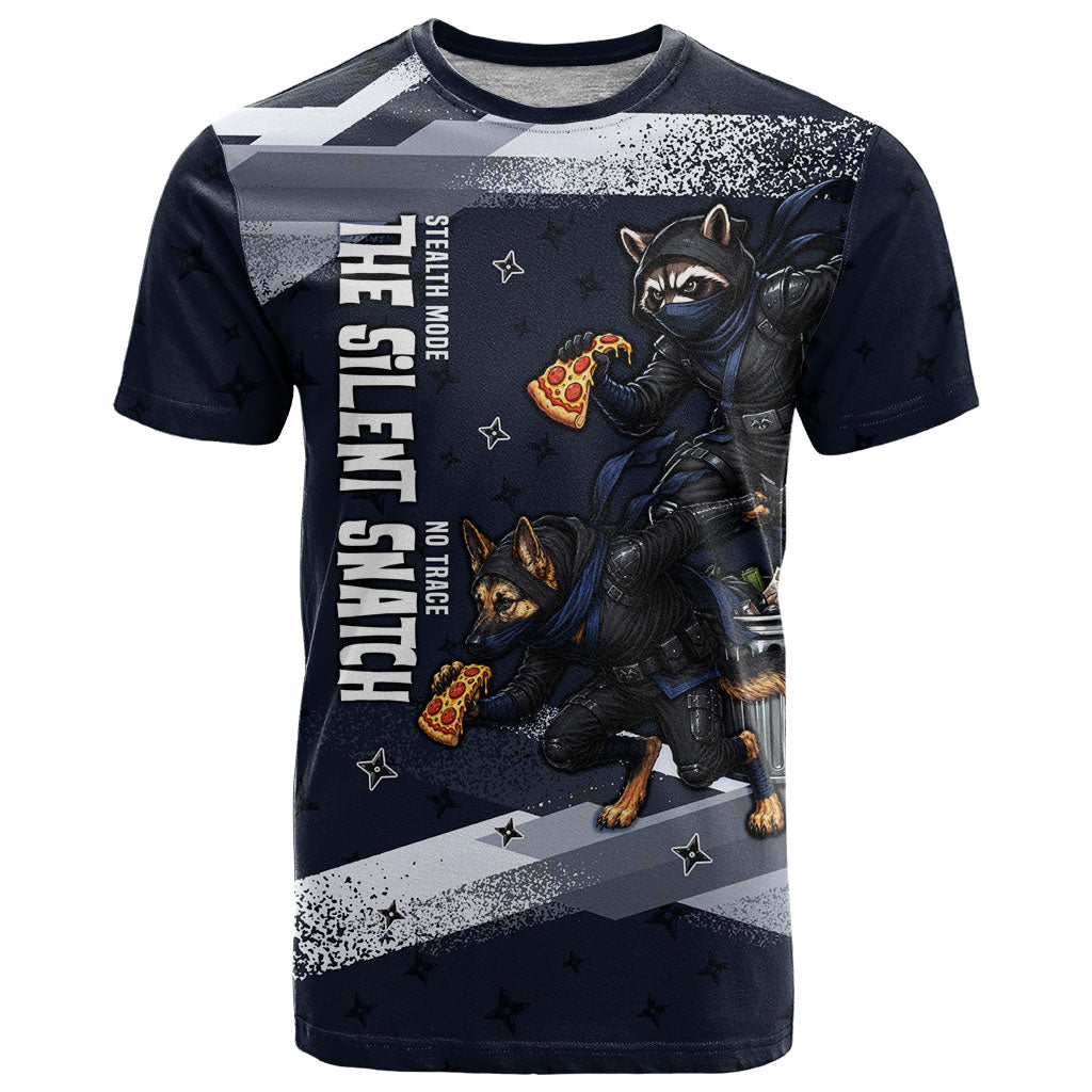Ninja Raccoon Quasimodo Pizza Heist T Shirt Night Stealth Scene Detailed Pizza Slices