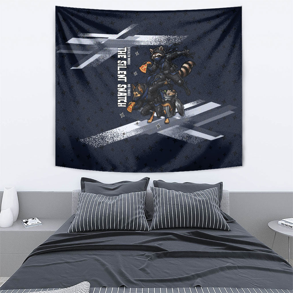 Ninja Raccoon Quasimodo Pizza Heist Tapestry Night Stealth Scene Detailed Pizza Slices