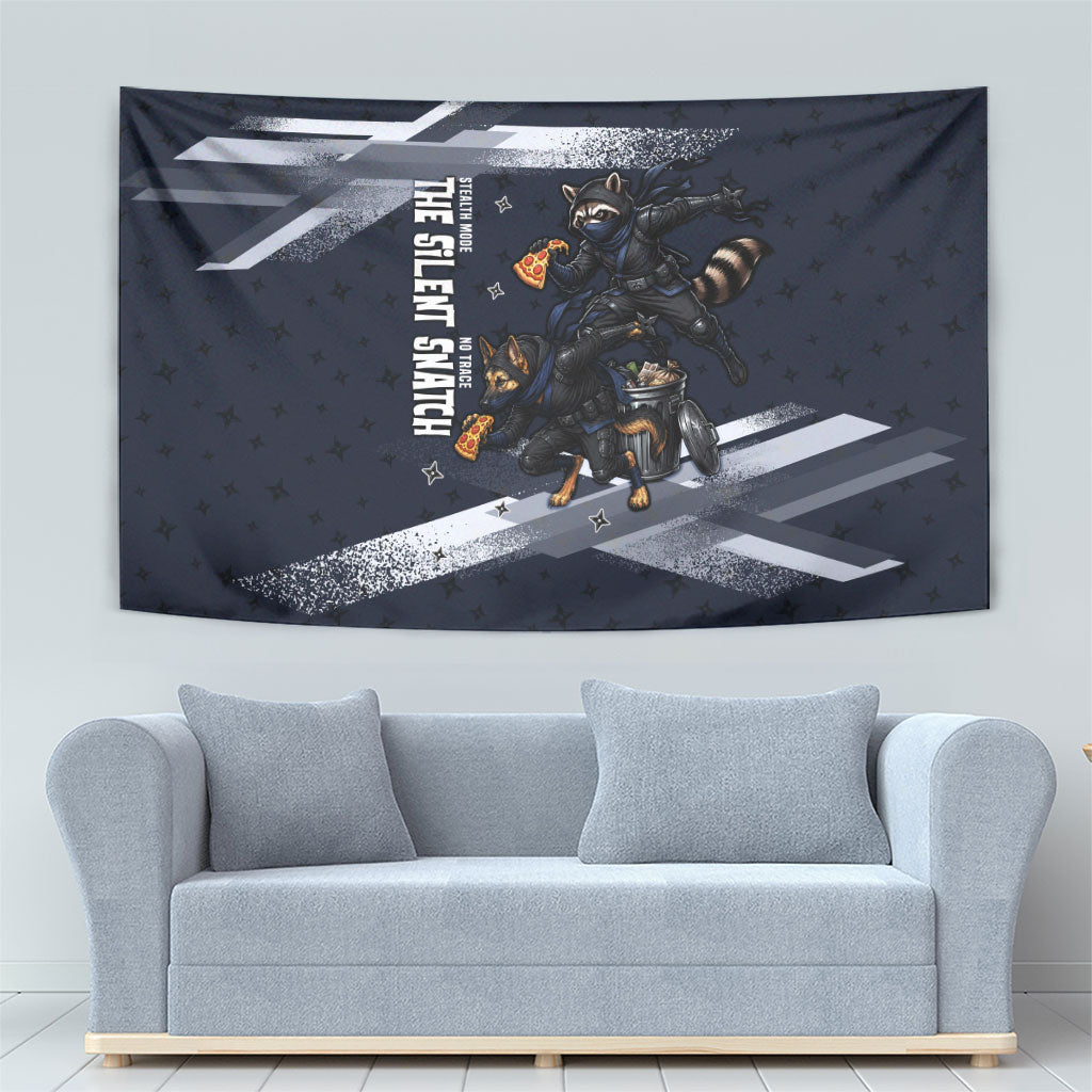 Ninja Raccoon Quasimodo Pizza Heist Tapestry Night Stealth Scene Detailed Pizza Slices