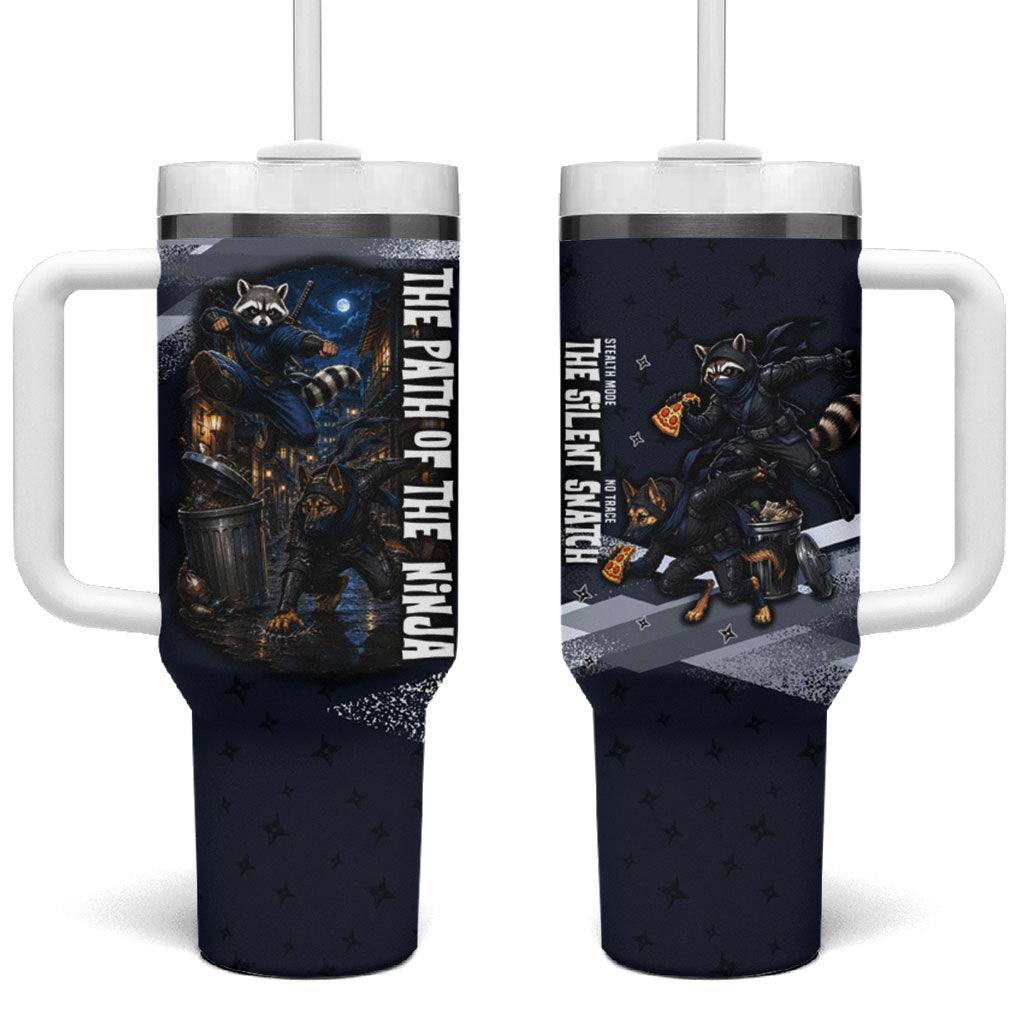 Ninja Raccoon Quasimodo Pizza Heist Tumbler With Handle Night Stealth Scene Detailed Pizza Slices