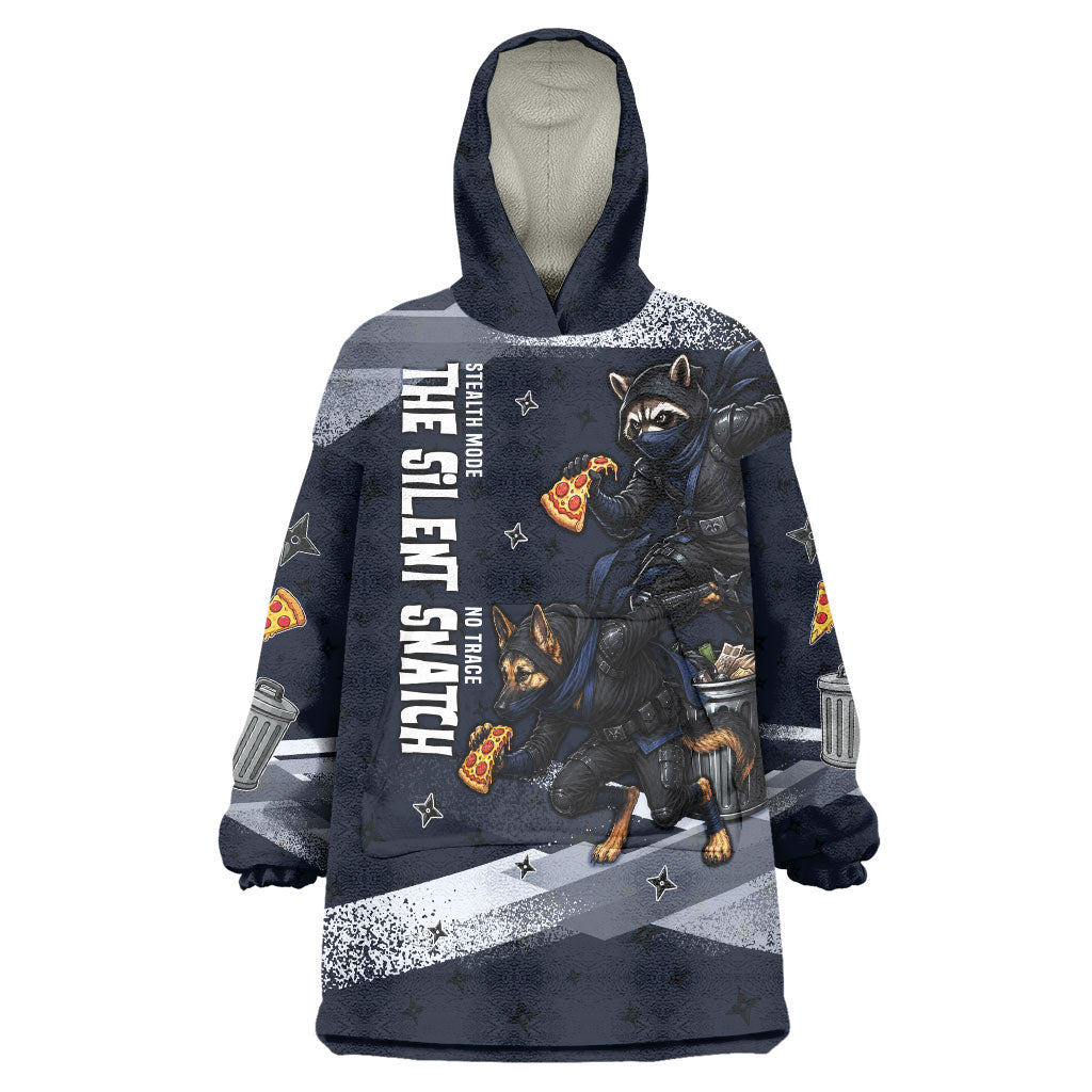 Ninja Raccoon Quasimodo Pizza Heist Wearable Blanket Hoodie Night Stealth Scene Detailed Pizza Slices