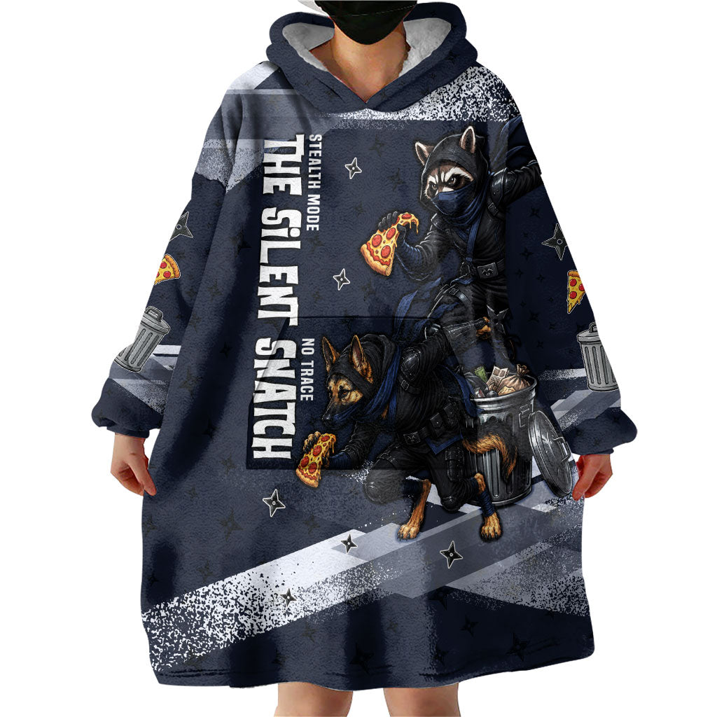 Ninja Raccoon Quasimodo Pizza Heist Wearable Blanket Hoodie Night Stealth Scene Detailed Pizza Slices