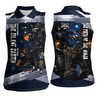 Ninja Raccoon Quasimodo Pizza Heist Women Sleeveless Polo Shirt Night Stealth Scene Detailed Pizza Slices