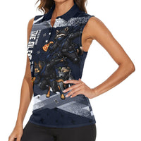 Ninja Raccoon Quasimodo Pizza Heist Women Sleeveless Polo Shirt Night Stealth Scene Detailed Pizza Slices