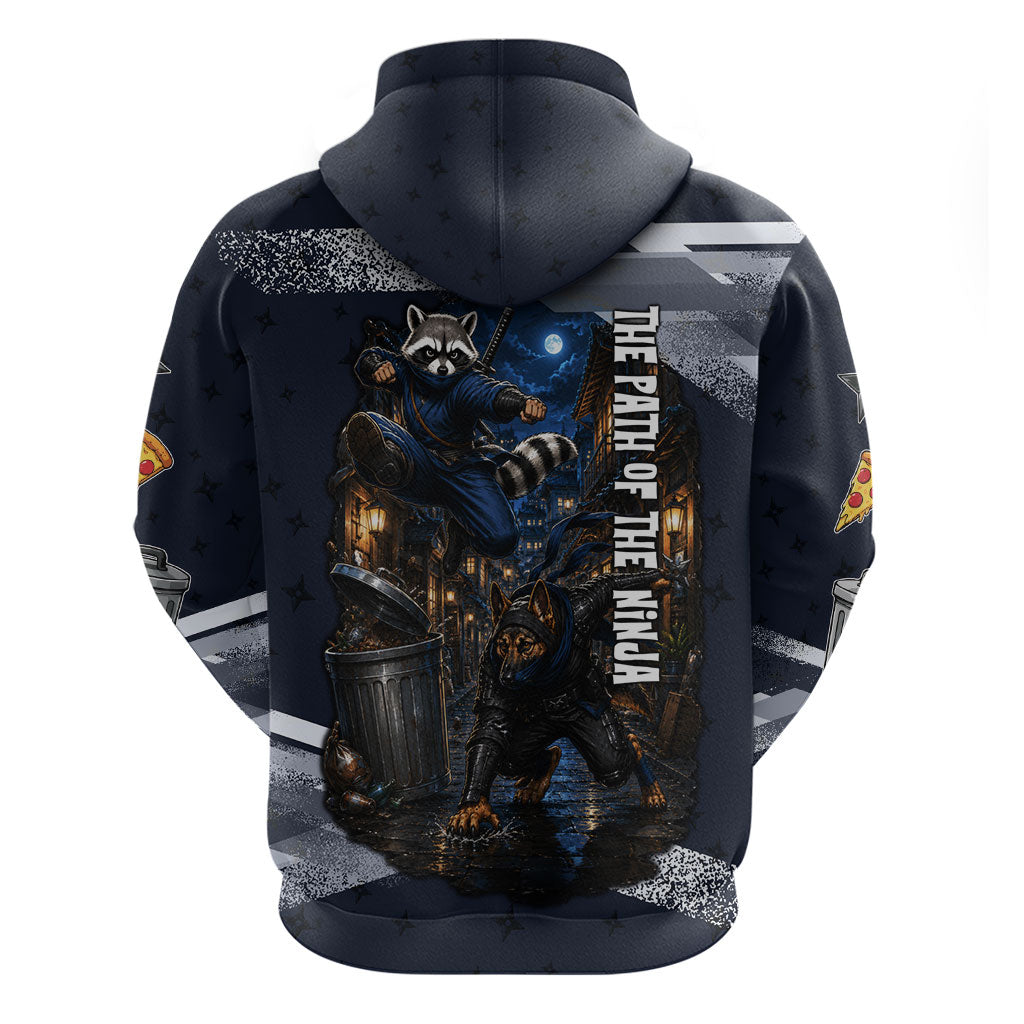 Ninja Raccoon Quasimodo Pizza Heist Zip Hoodie Night Stealth Scene Detailed Pizza Slices