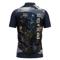 Ninja Raccoon Quasimodo Pizza Heist Zipper Polo Shirt Night Stealth Scene Detailed Pizza Slices