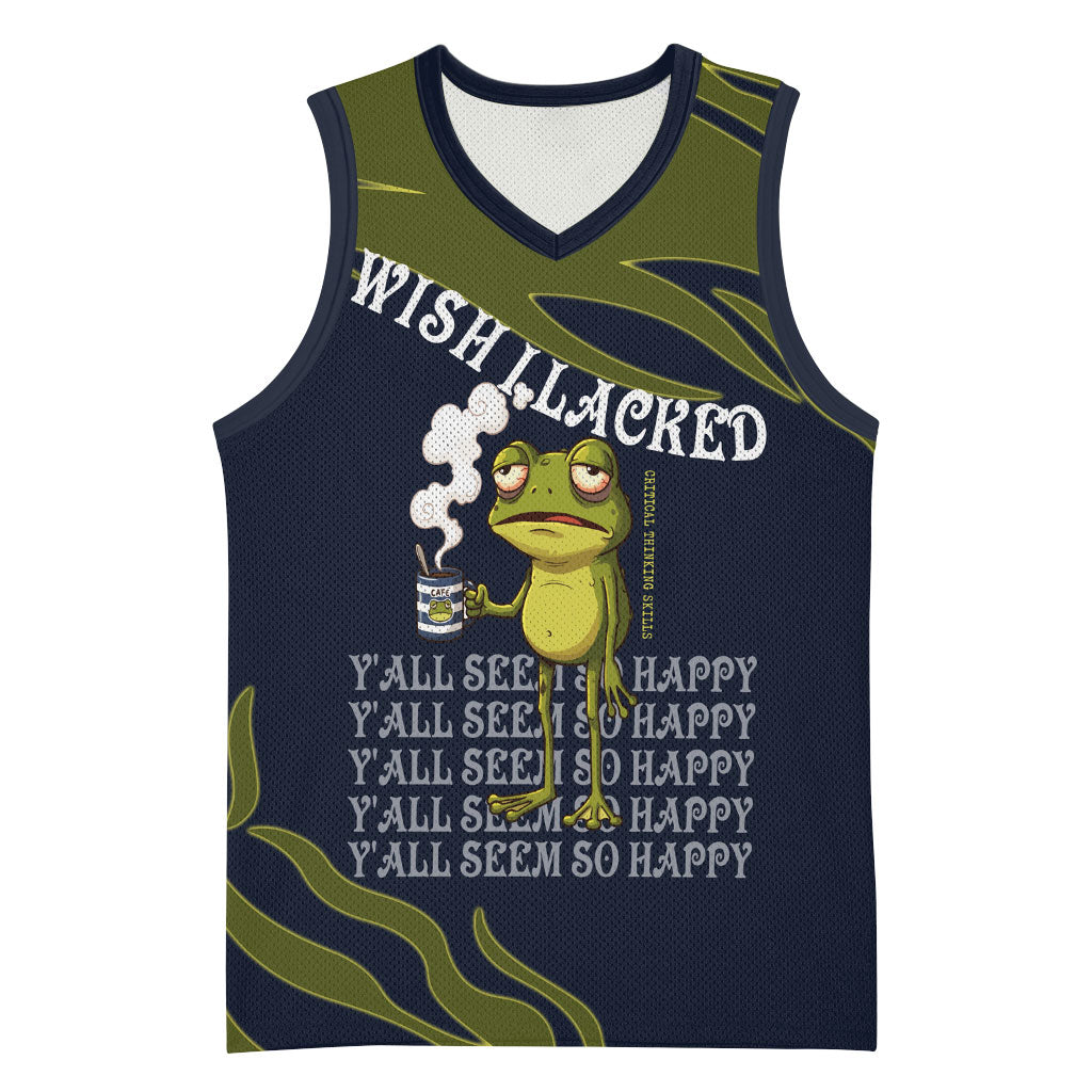 Wish I Lacked Critical Thinking Skills Y'all Seem So Happy Frog Basketball Jersey Funny Overthinking Meme