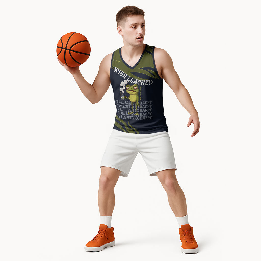 Wish I Lacked Critical Thinking Skills Y'all Seem So Happy Frog Basketball Jersey Funny Overthinking Meme